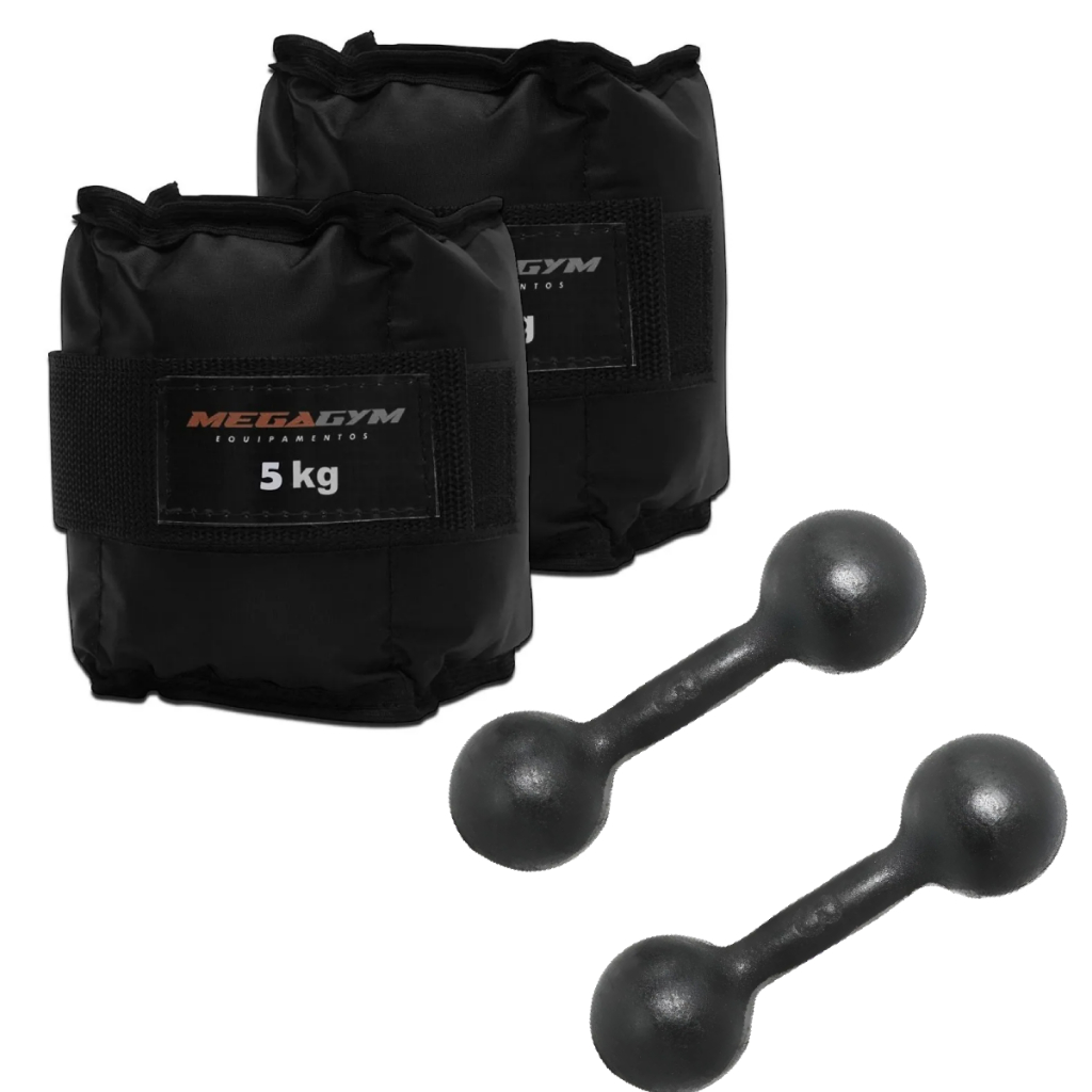 Kit Treino Fisioterapia Academia | 2 Caneleiras 5kg + 2 Halter Bola 3kg | Peso Musculação