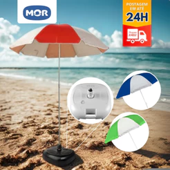 Guarda-Sol de Praia Grande Sombreiro Piscina Camping Pesca Aluminio 2M Gigante Acompanha Base MOR
