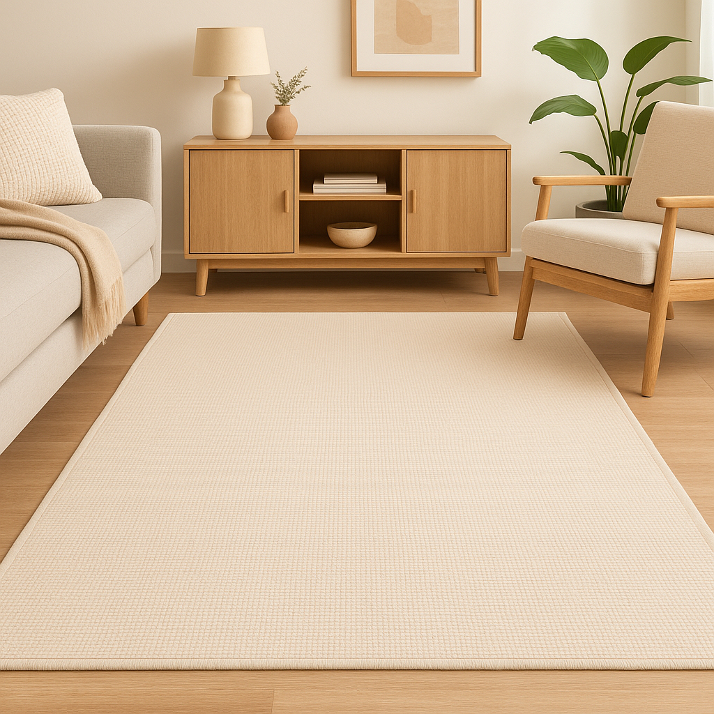 Tapete Jacquard Decorativo Boho Clean Antiderrapante Moderno em Cores Neutras para Sala