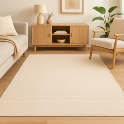 Tapete Jacquard Decorativo Boho Clean Antiderrapante Moderno em Cores Neutras para Sala