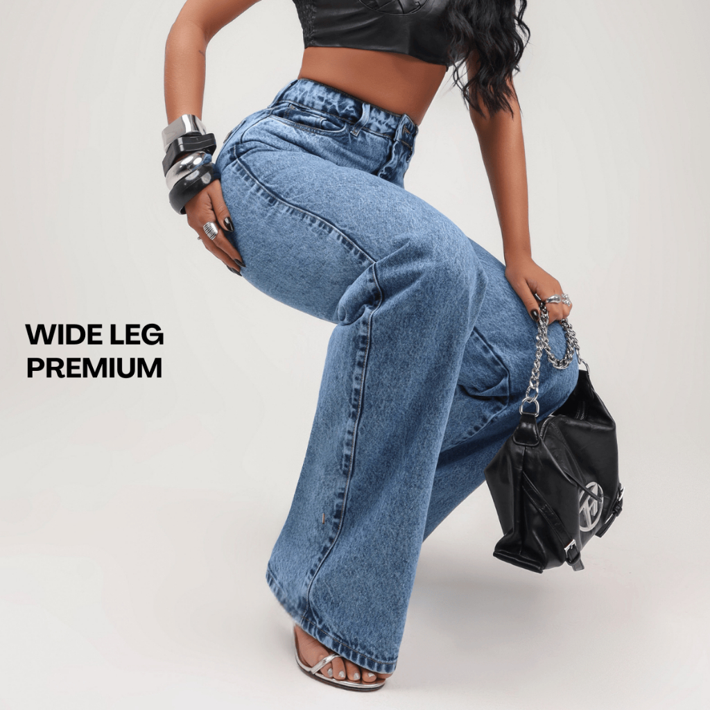 Calça Feminina WIDE LEG Jeans Premium 100% Algodão Pantalona Cintura Alta Calça Feminina WIDE LEG Jeans Premium 100% Algodão Pantalona Cintura Alta