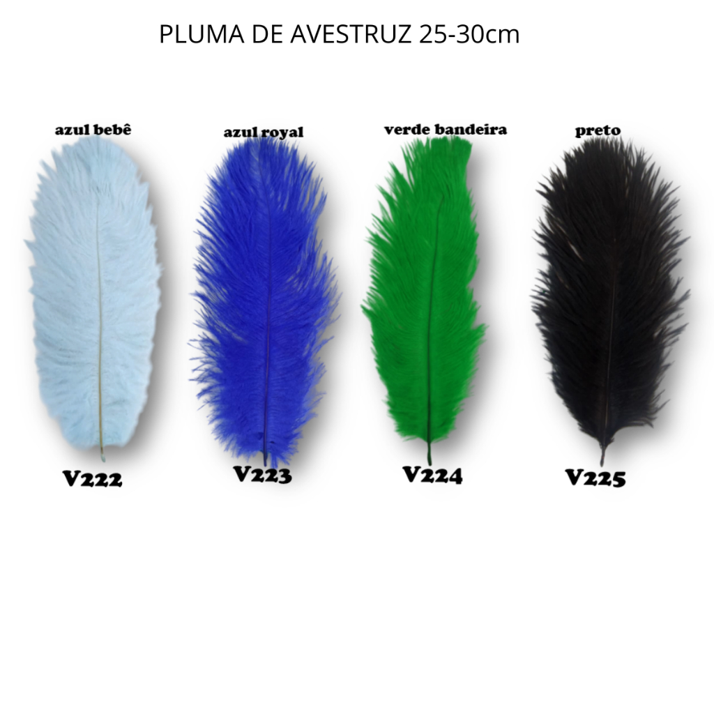 PLUMA NATURAL DE AVESTRUZ 25-30 CM - KIT C/ 12 UNID. - CORES
