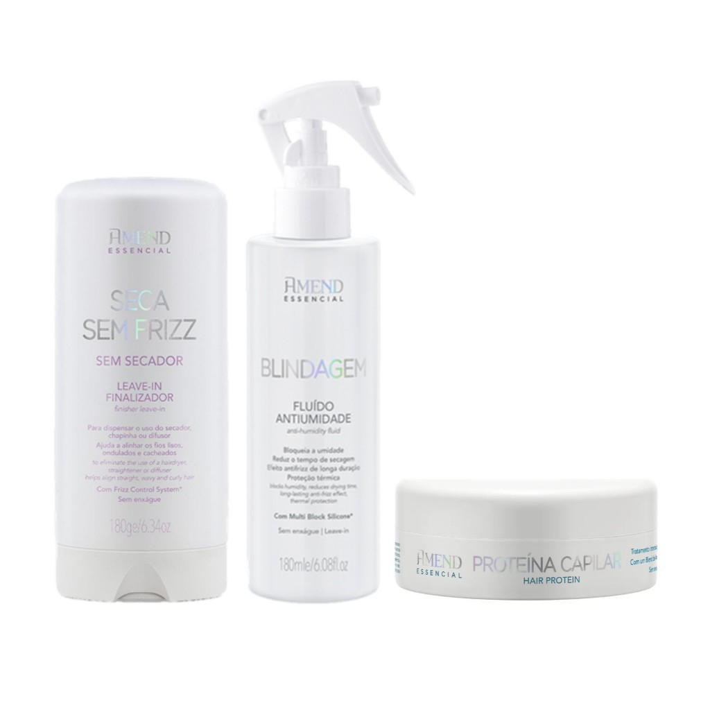 Amend KIT Essencial Leave-in Seca Sem Frizz + Fluído Antiumidade + Proteína Capilar 100g em Oferta na Shopee