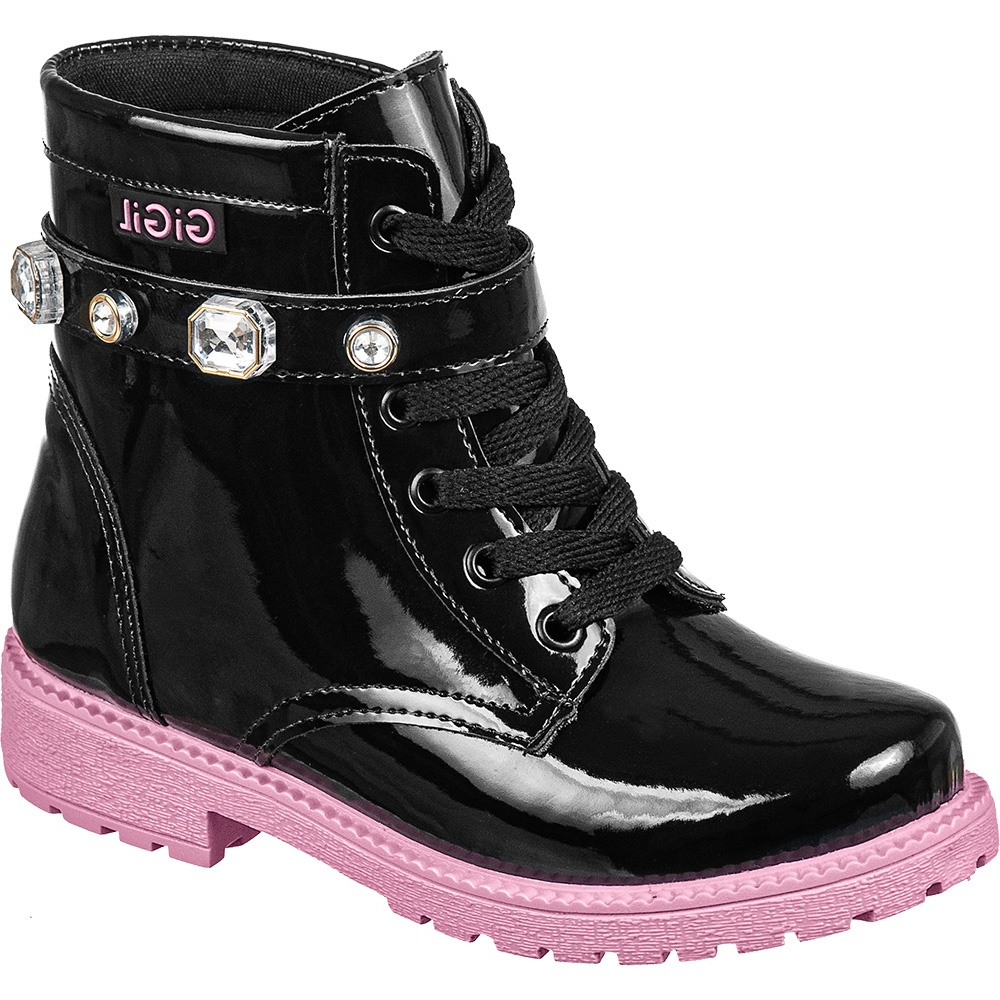 Bota Montaria GiGiL Teen Infantil Coturno Sola Colorida Rosa Menina Cano Curto Tira Strass Confortável Moda Atual em Oferta na Shopee