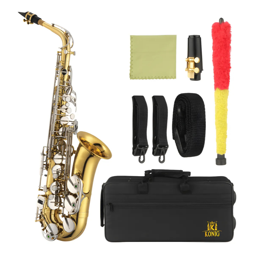 Sax Alto Konig Dourado Prata Completo Com Estojo Boquilha