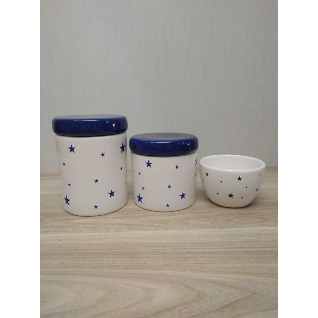 Kit Higiene Bebe de Porcelana Estrela Azul Marinho com Tampa Azul Marinho 3 Peças