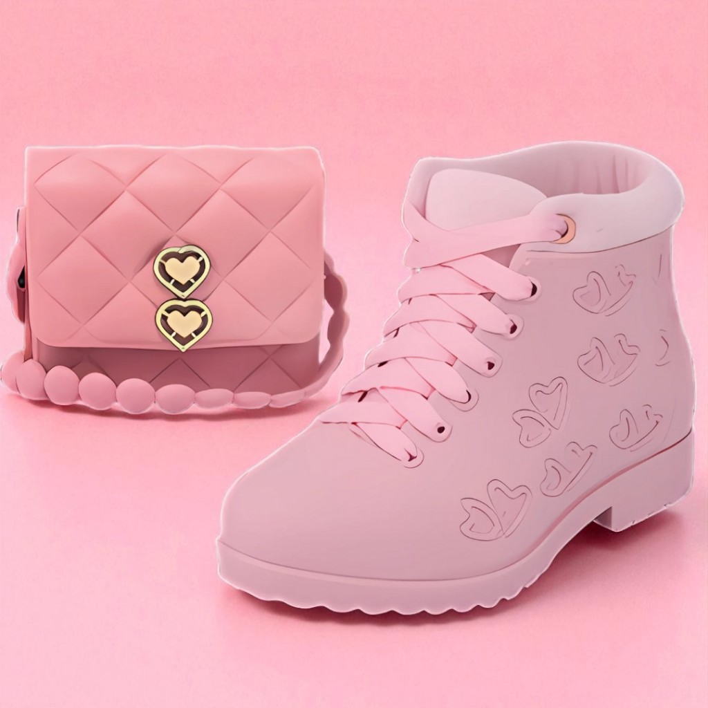 Conjunto Infantil Bota + Bolsinha Coração Feminino | Material Confortável E Impermeável promoção