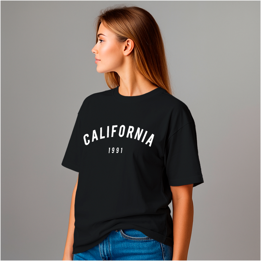 Camiseta Básica Unissex Feminina e Masculina 100% Algodão premium Estampa em DTF California 1991