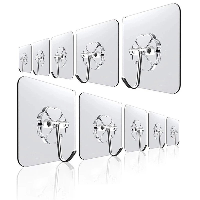 KIT 10 Gancho Adesivo Parede Multifuncional Transparente Autocolante Metálico Premium em Oferta na Shopee