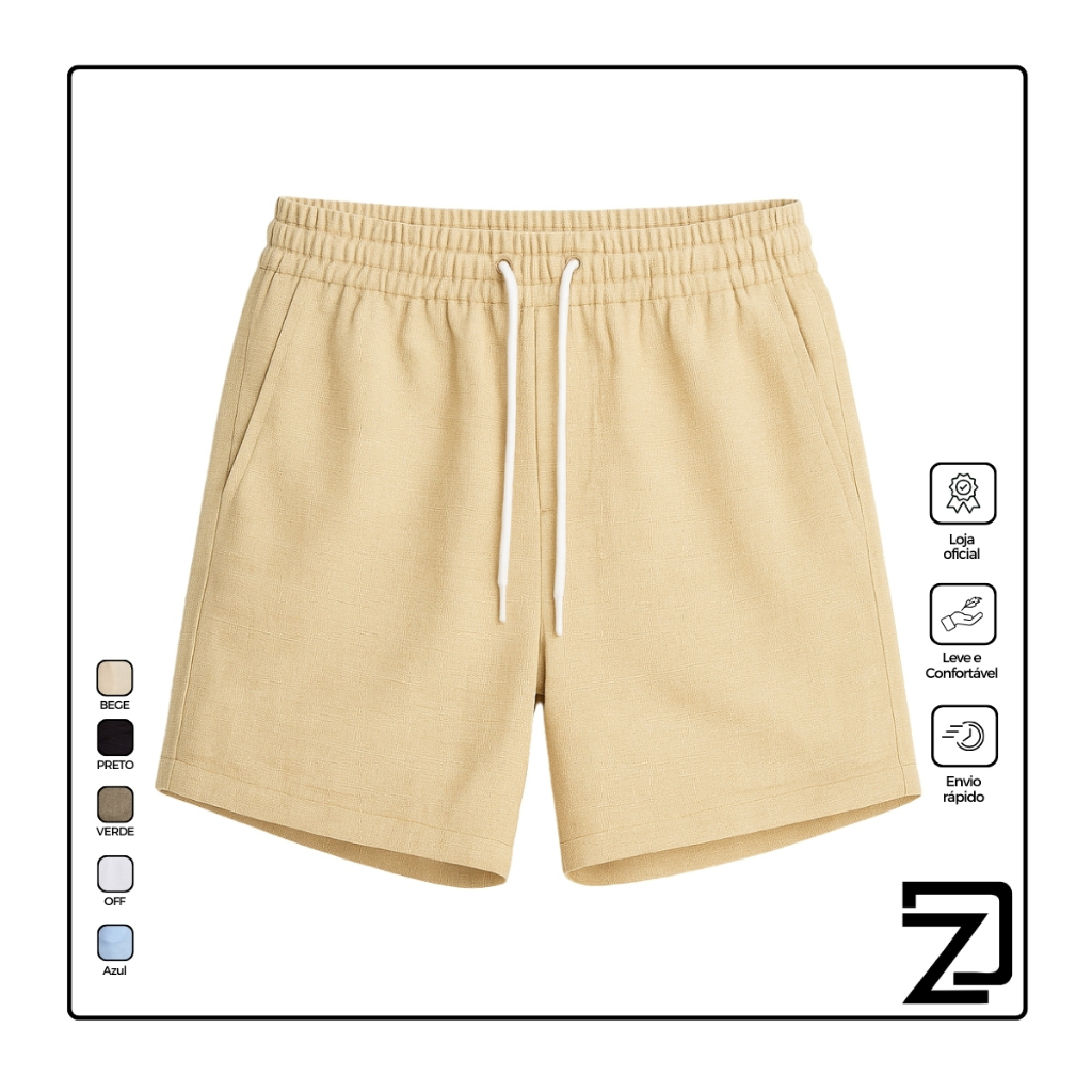 Shorts Linho Bermuda Masculina Colorido em Oferta na Shopee