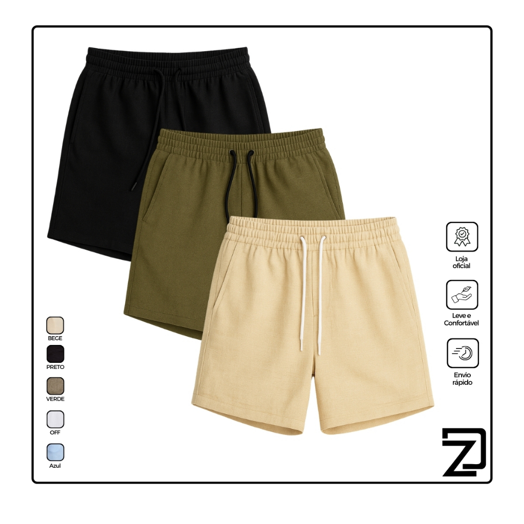 Kit 3 Bermudas Masculina Shorts Linho em Oferta na Shopee