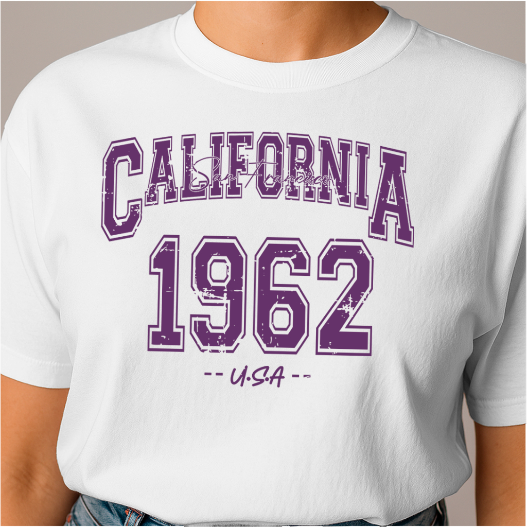 Camiseta Básica Unissex Feminina e Masculina 100% Algodão premium Estampa em DTF California 1962
