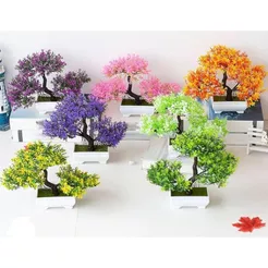 Bonsai Artificial 14cm Sem Vaso Realista de Plástico Bonsai para Casamento Planta Árvore Pequena Decoração Verde Amarelo