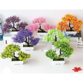 Bonsai Artificial 14cm Sem Vaso Realista de Plástico Bonsai para Casamento Planta Árvore Pequena Decoração Verde Amarelo em Oferta na Shopee
