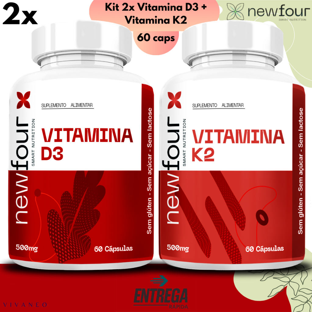 Kit 2x Vitamina K2 + Vitamina D3 60 Cápsulas 500mg - New Four