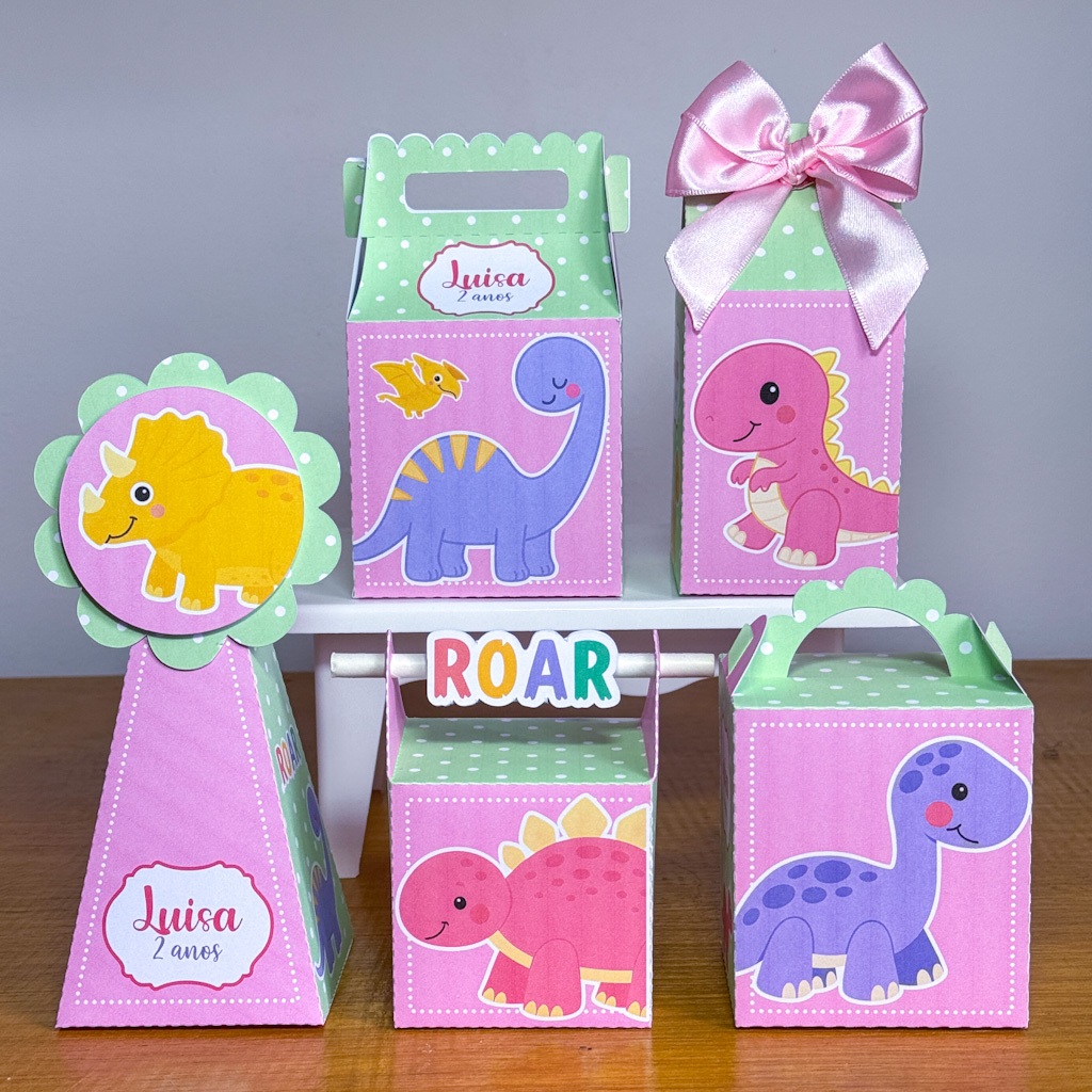 Personalizados Dino Baby Dinossauros Menina Pegue e Monte lembrancinha aniversário infantil Mêsversário Rosa