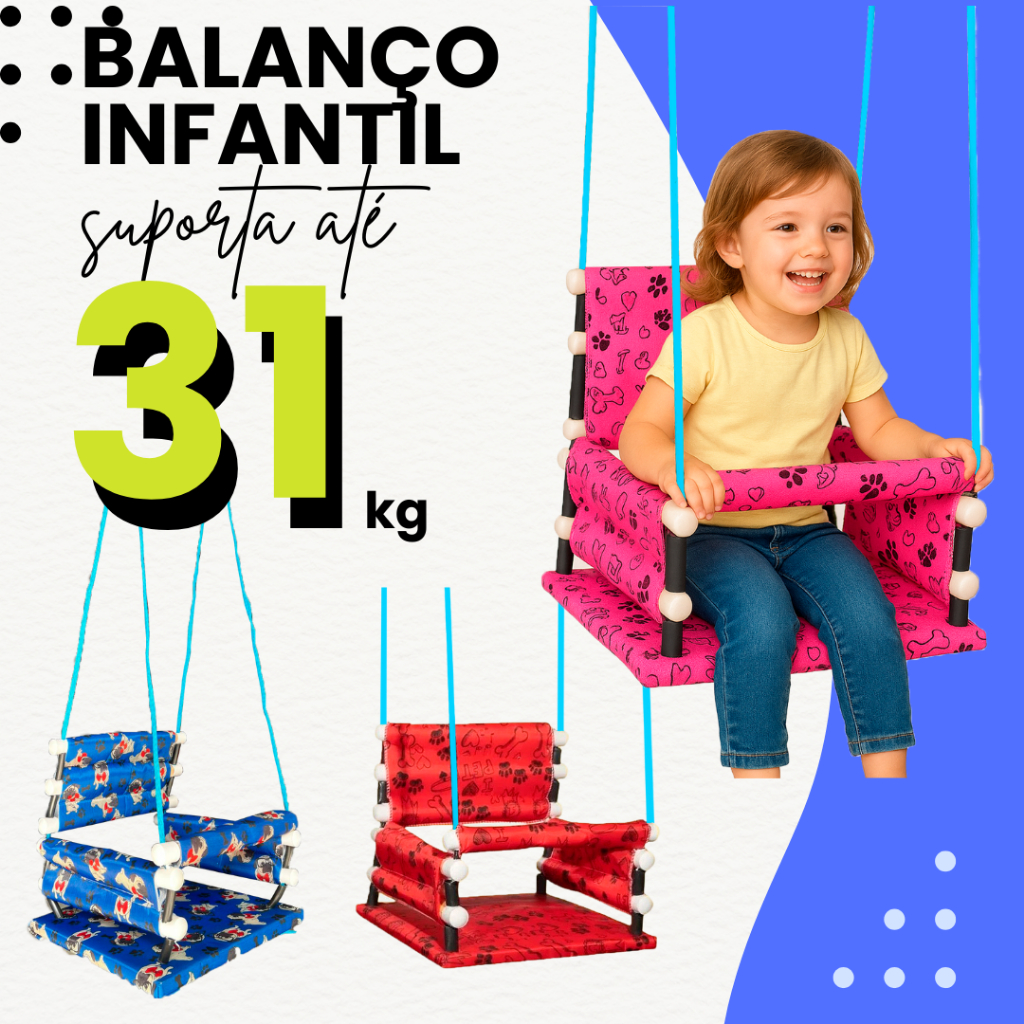 Balanço Infantil em Madeira Cadeira Suspensa Criança 31kg Confortável Reforçado Colorido em Oferta na Shopee