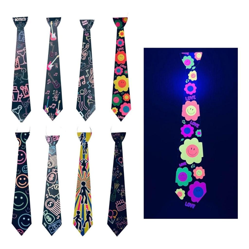 Gravata Neon para festa balada casamento Kit 10/20/30 brilha na luz negra