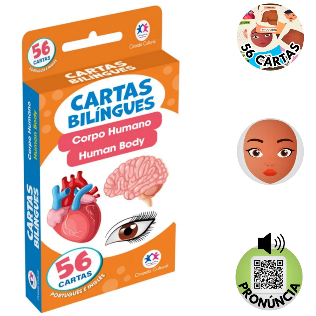 Curso de Inglês Flash Cards Ciranda Cultural Partes do Corpo Educativo English QR Code
