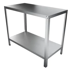 Mesa De Inox Dupla 2 Prateleiras Suporte Reforçada Industrial Cozinha e Escritório 92cm