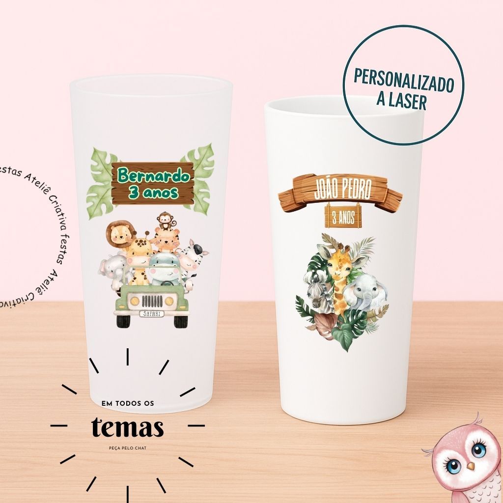 Kit de Copos Long Drink Personalizado Safari Baby Aquarelado Lembrancinha Festa Infantil Chá de Bebê Aniversário