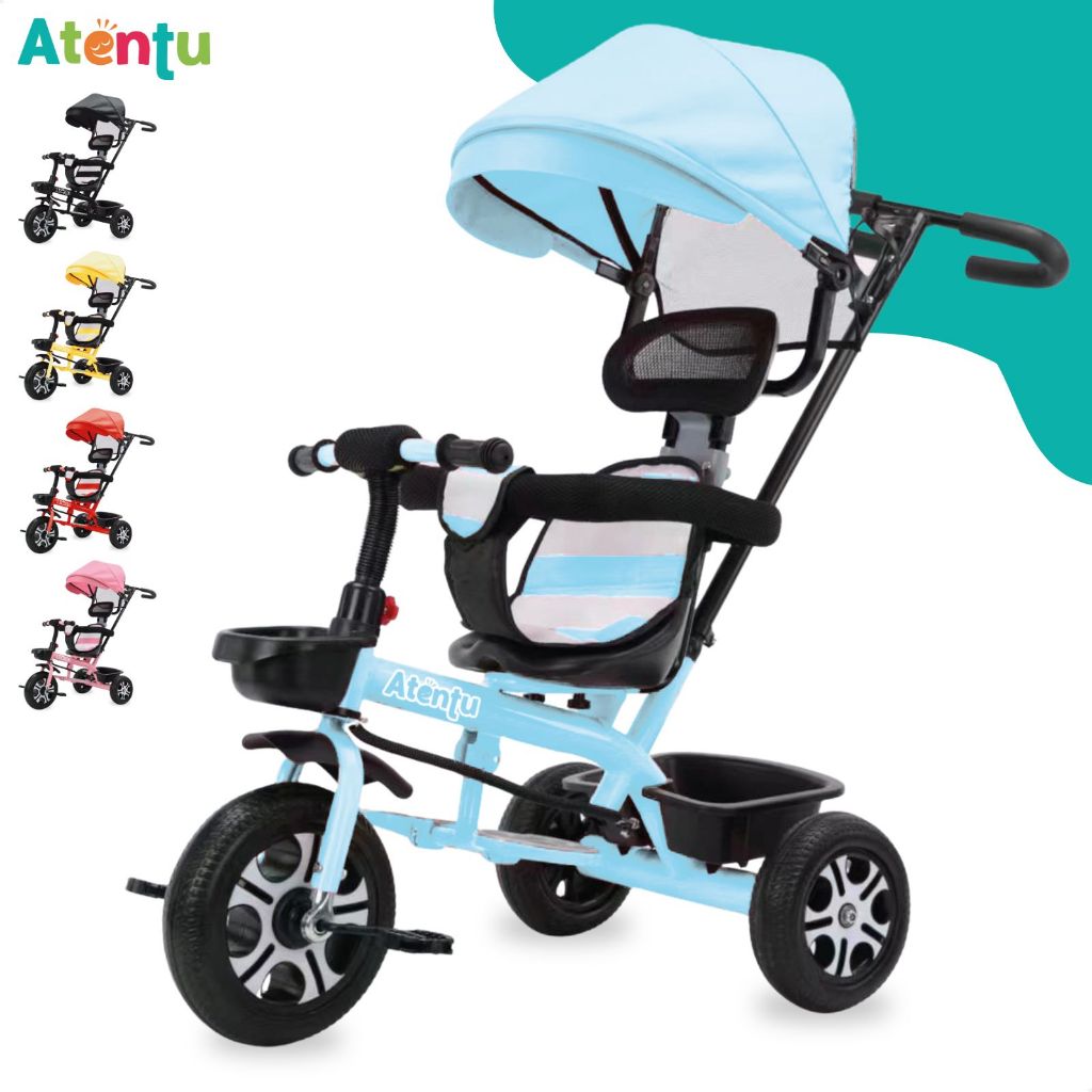 Triciclo Infantil com Empurrador e Capota Atentu Carrinho de Passeio Menino Menina em Oferta na Shopee