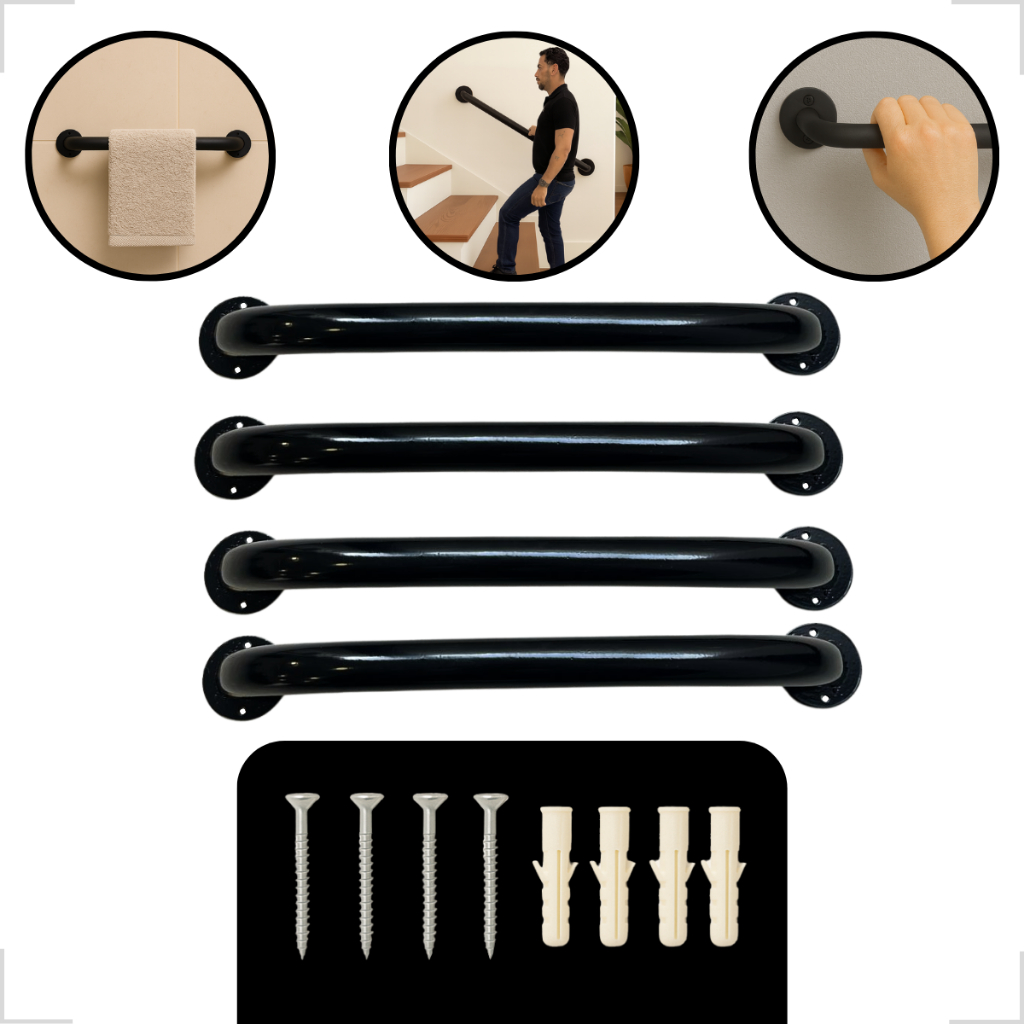 Kit 4 Barra de Apoio para Banheiro Reforçada Aço Segurança Conforto Idoso Deficiente