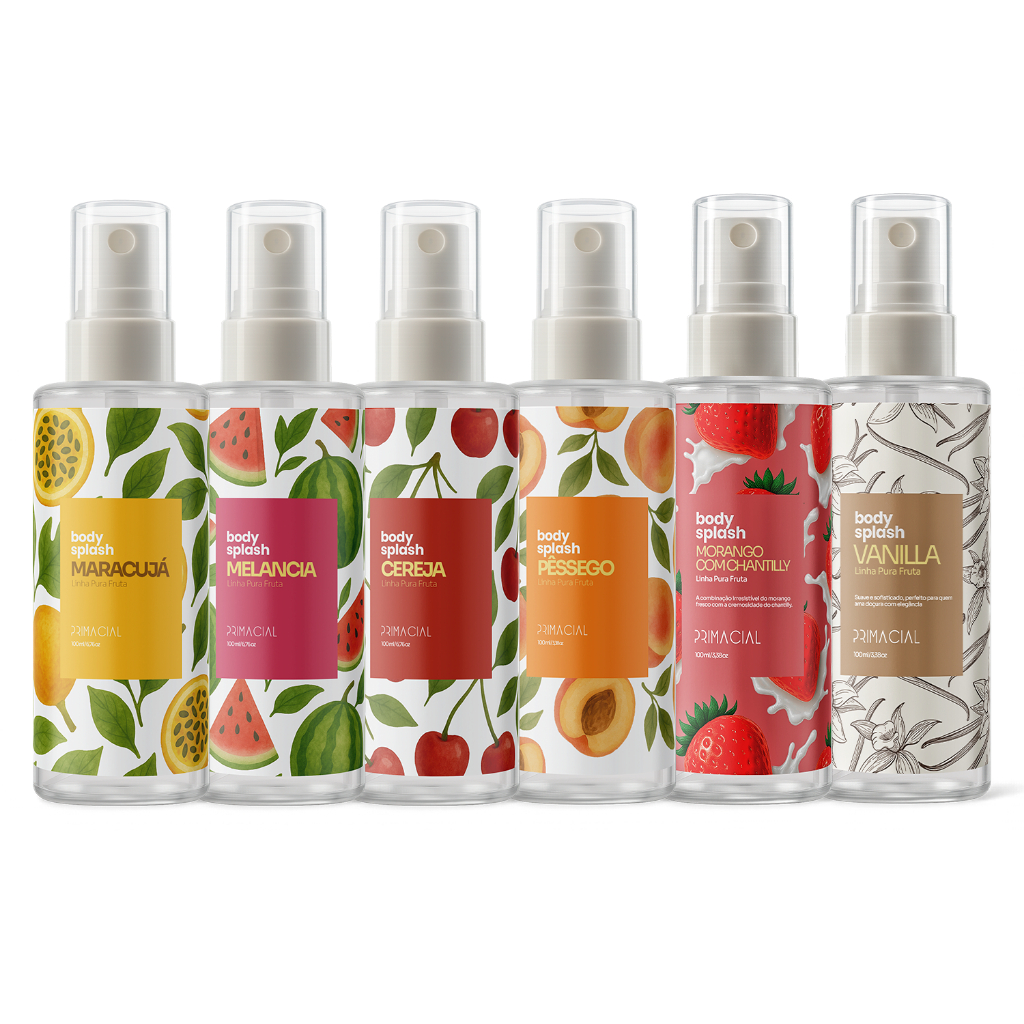 KIT BODY SPLASH FEMININO VANILLA + MARACUJA + CEREJA + MELANCIA + PESSEGO + MORANGO COM CHANTILLY 100ML - PRIMACIAL