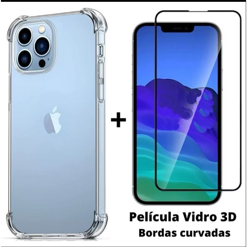 Kit 2em1 Capa + Pelicula Para iPhone 16/16E/16Pro/16ProMax- Case Silicone Aveludada + Pelicula de Vidro 3D Full Cover