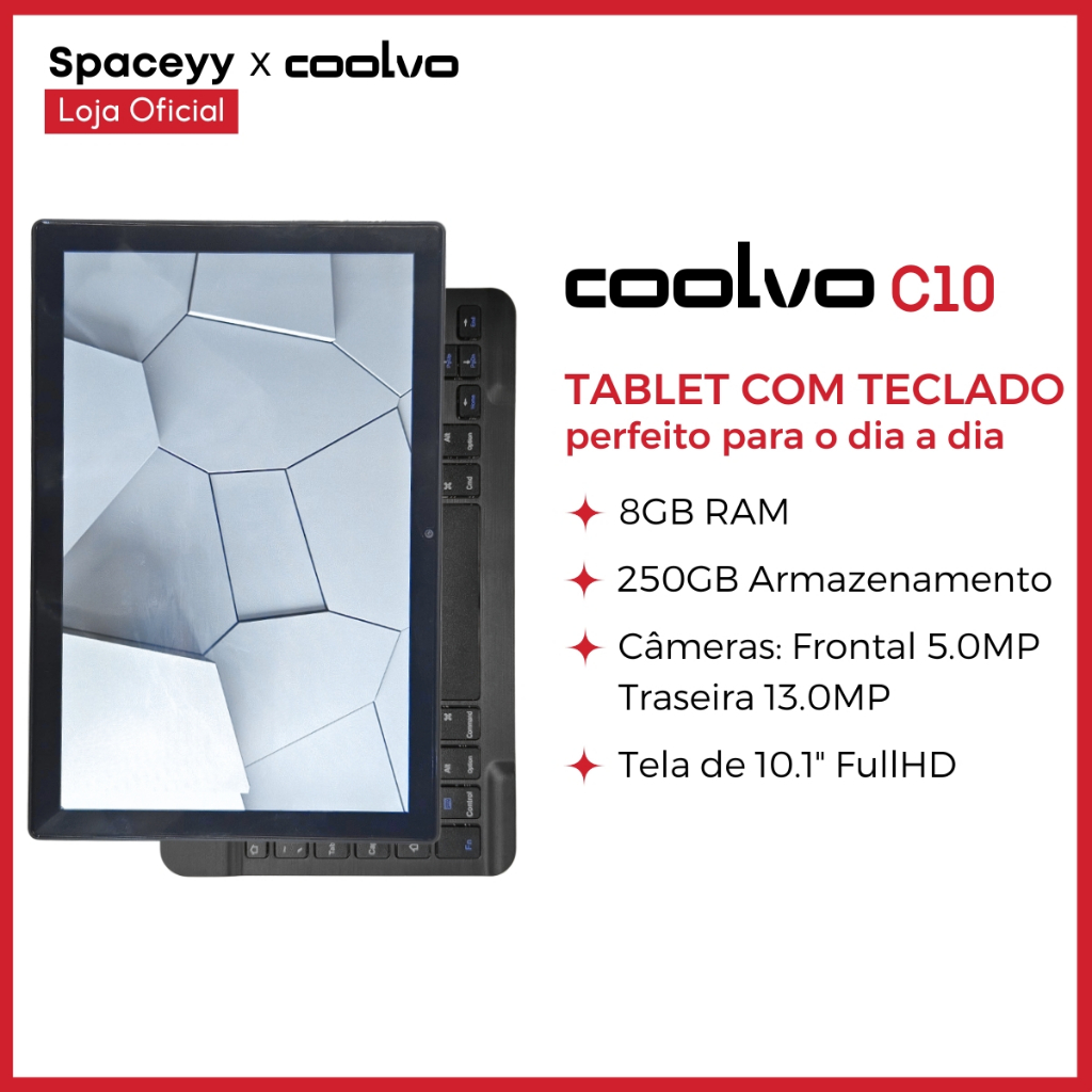 Tablet C10 10.1" – 8GB RAM, 250GB, Android 13, Dual SIM 4G/WiFi, Kit Completo com Teclado, Capa Tecido e Câmeras HD em Oferta na Shopee
