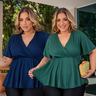 Blusa Manga Curta Plus Size Rodada Decote V Fresca Bata em Oferta na Shopee