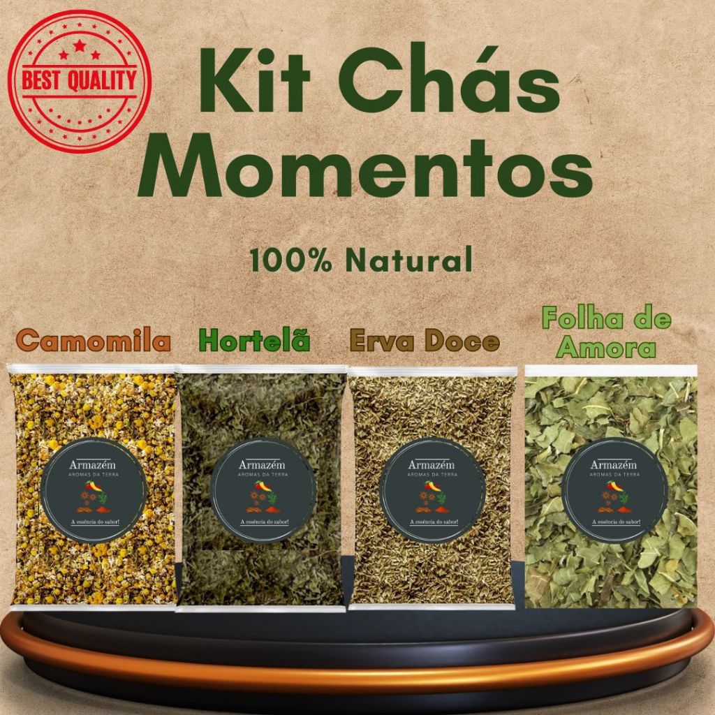 Kit Chas Momentos - Camomila, Hortelã, Erva Doce e Folha de Amora Saudável. em Oferta na Shopee