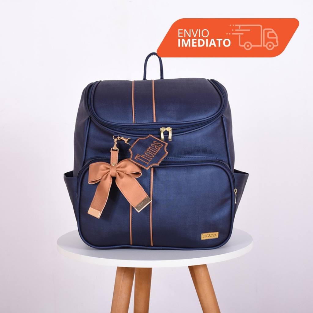 Mochila Maternidade 2 em 1 New York Marinho/Bronze - Belaa Baby