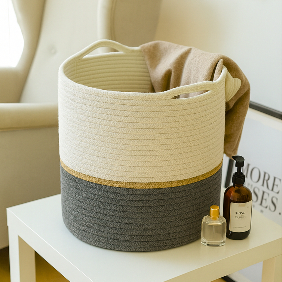 Cesto Organizador Corda Algodão Luxo 3 Tamanhos – Cesto Decorativo Multiuso com Alça em Oferta na Shopee