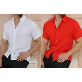 YLF MODAS Camisa Social Masculino Manga Curta De Botão Lisa kit 2