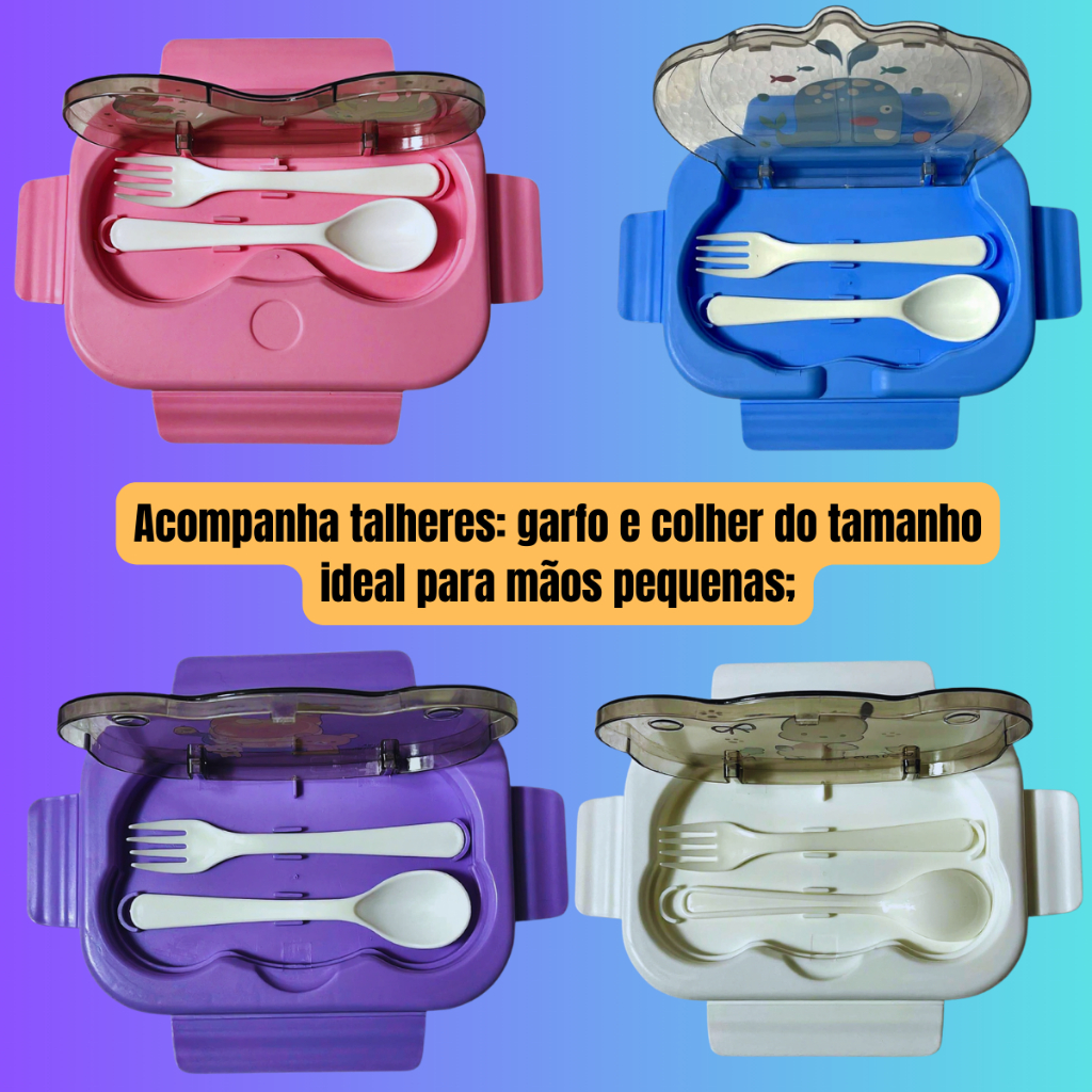 Marmita Infantil 1 Andar Livre de BPA com Talheres - Lancheira