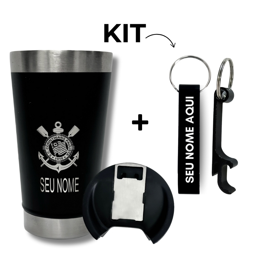 Kit Copo Térmico Inox + Chaveiro Abridor Personalizado Presente dia dos Pais