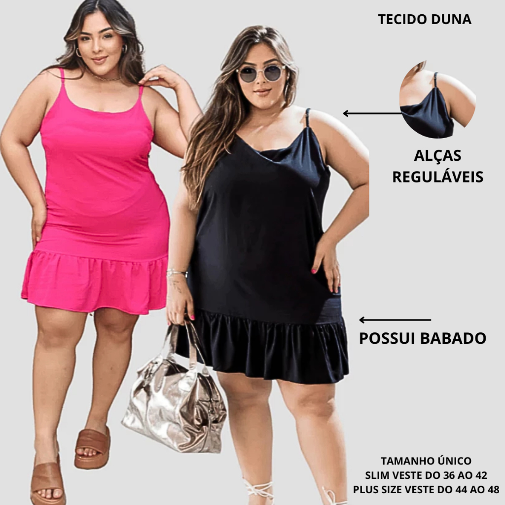 Vestido Feminino Babado Curto Plus Size Tamanho 36 ao 42 de Alcinha Larguinho Verão Soltinho G1 G2 Mulher Confortável