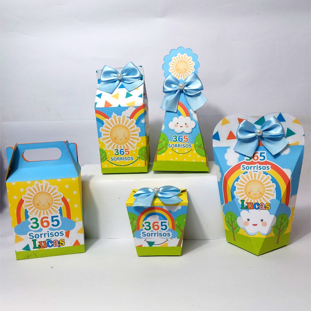 365 SORRISOS Kit 50 Lembrancinhas Personalizadas Caixinhas de aniversário festa infantil Tema Aniversário decoração Kit