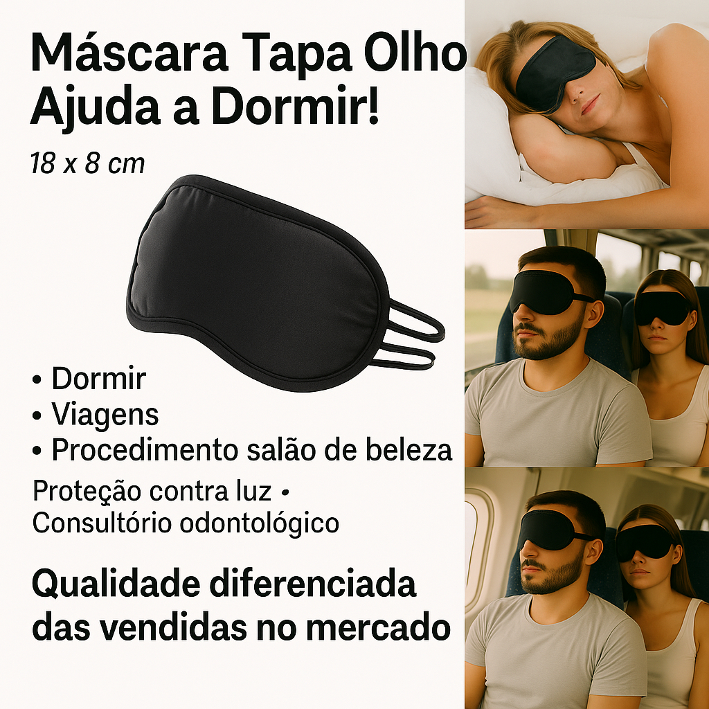 Máscara Tapa Olho para dormir Premium É seu Escudo Contra a Luz Perfeita para Viajar, Relaxar Dormir