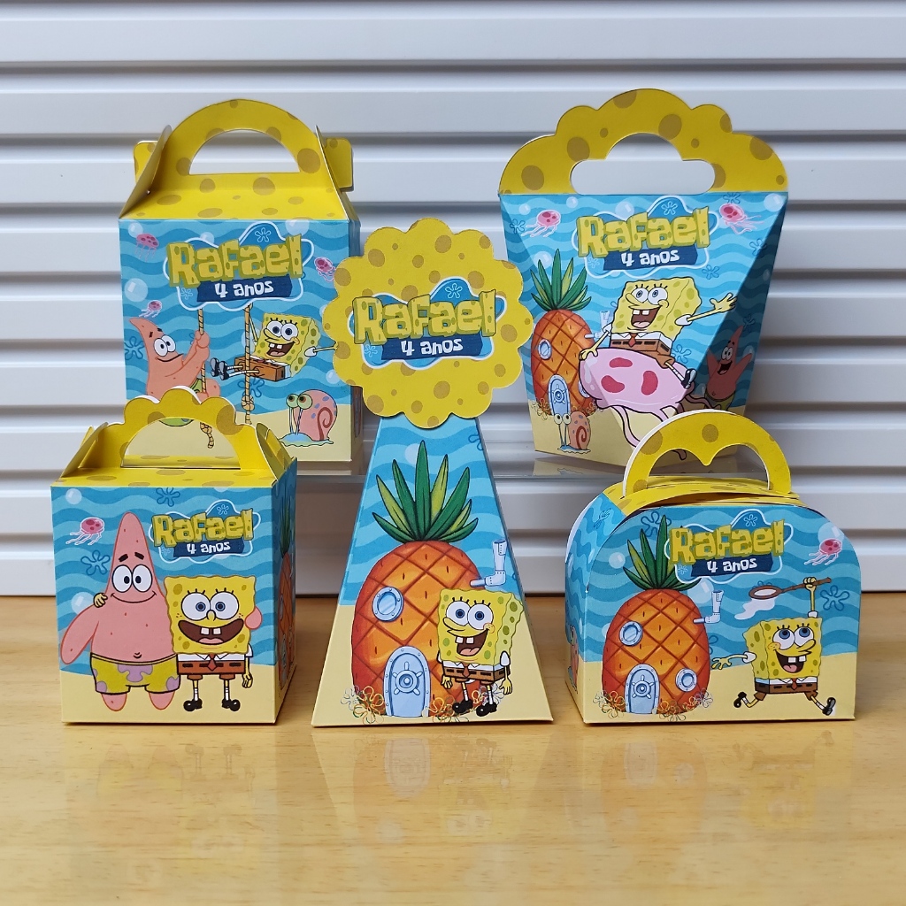 Kit Festa Personalizados Bob Esponja – Lembrancinhas e Caixinhas para Aniversário – PEGUE E MONTE