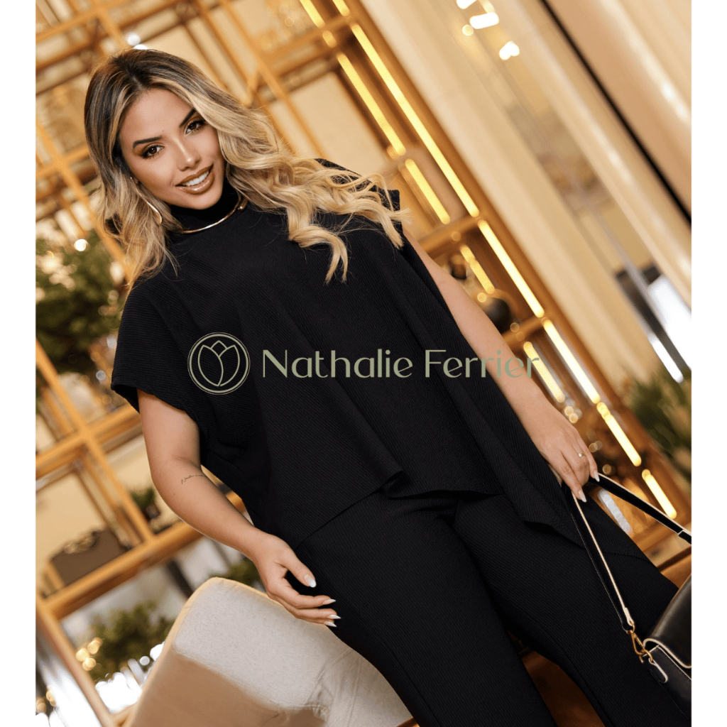 Conjunto Assimétrico Ana ruga gola alta elegante confortável em Oferta na Shopee