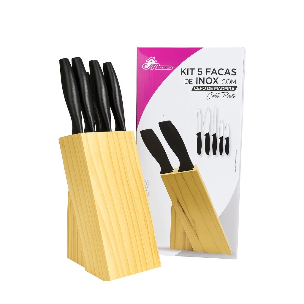 Jogo de facas 6 peças com Cepo Suporte Faqueiro Faca de pão Faca chefe