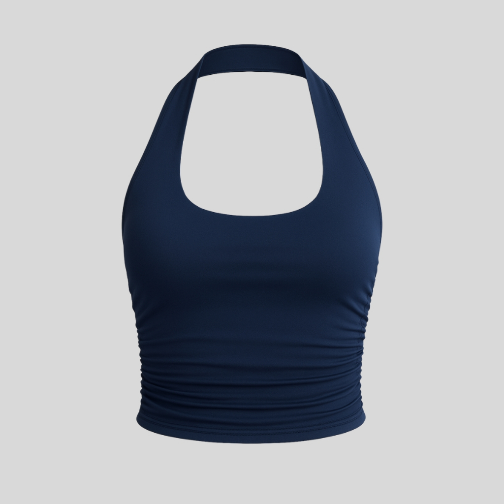 Blusa Cropped Feminino Frente Única Franzido Ajustado com Costas Nua