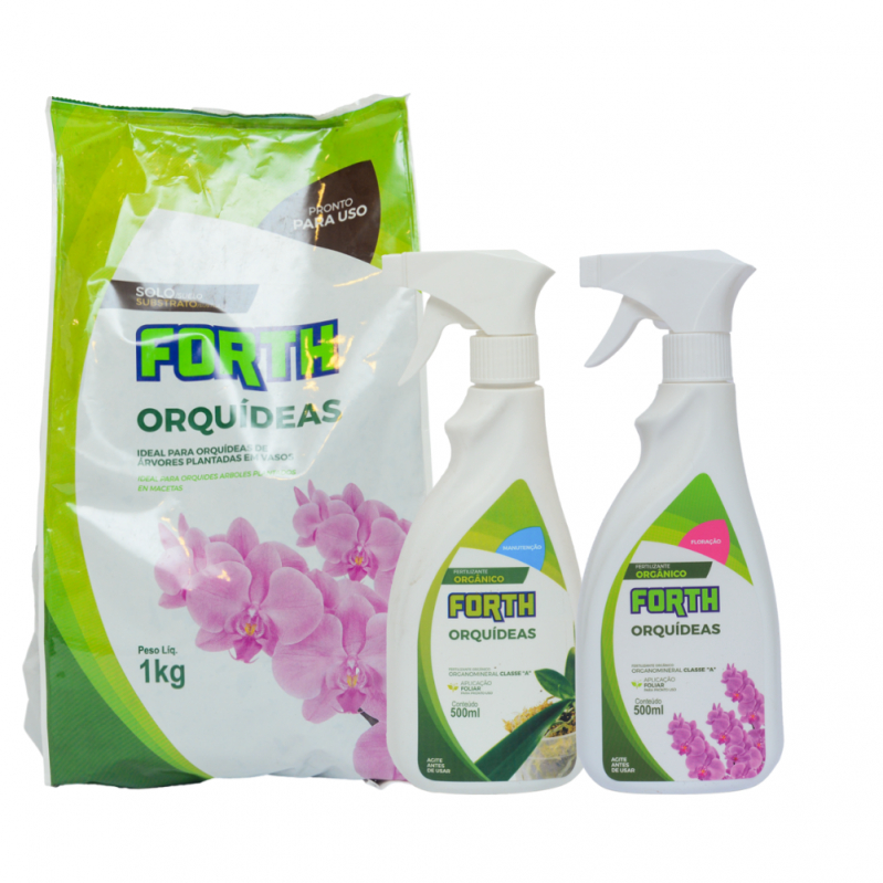 Kit 3 Forth Substrato Orquidea 1k + Fertilizante Orquidea Floração e Manutenção 500ml