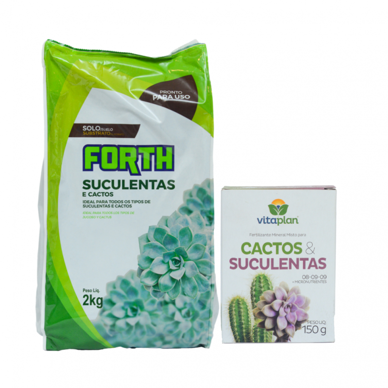 Kit Forth Substrato Cactos Suculentas 2kg+ Fertilizante Cactos e Suculentas 150g