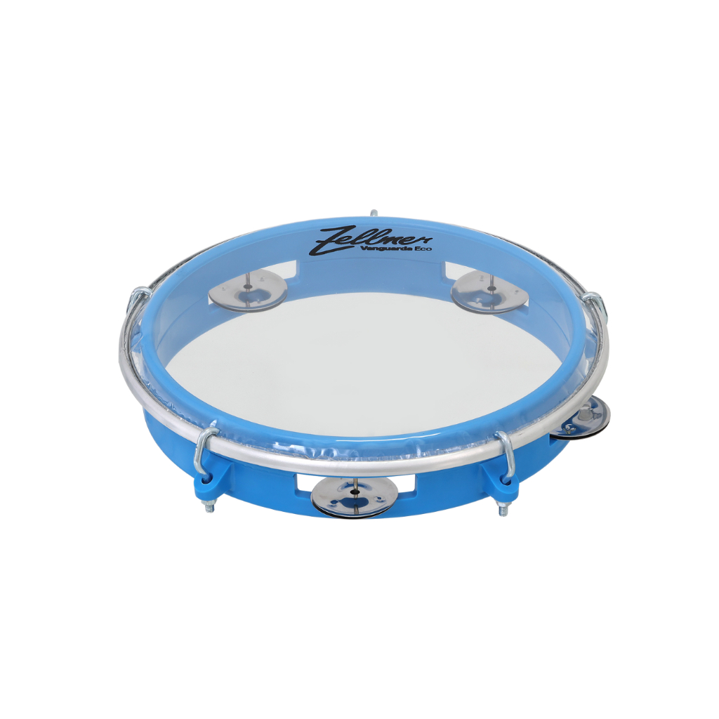 Pandeiro ABS 8" Vanguarda Eco Pele Transparente Azul Zellmer Iniciantes e Crianças