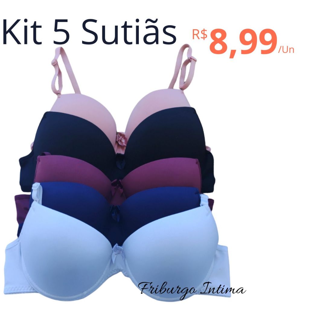 Kit 5 Sutiã Básico Com Bojo  Soutien Sutien Sutian Confortáveis  Imperdível Para o Dia a Dia