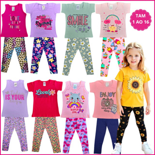 Kit 10 Peças Conjunto Infantil Menina Verão Moda Infantil Feminina 5 Regata Camiseta e 5 Legging 1 ao 16 em Oferta na Shopee