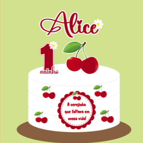 🍒 Topo de Bolo Cerejinha – Personalizado  mesversario, aniversario, festa lembrancinhas.